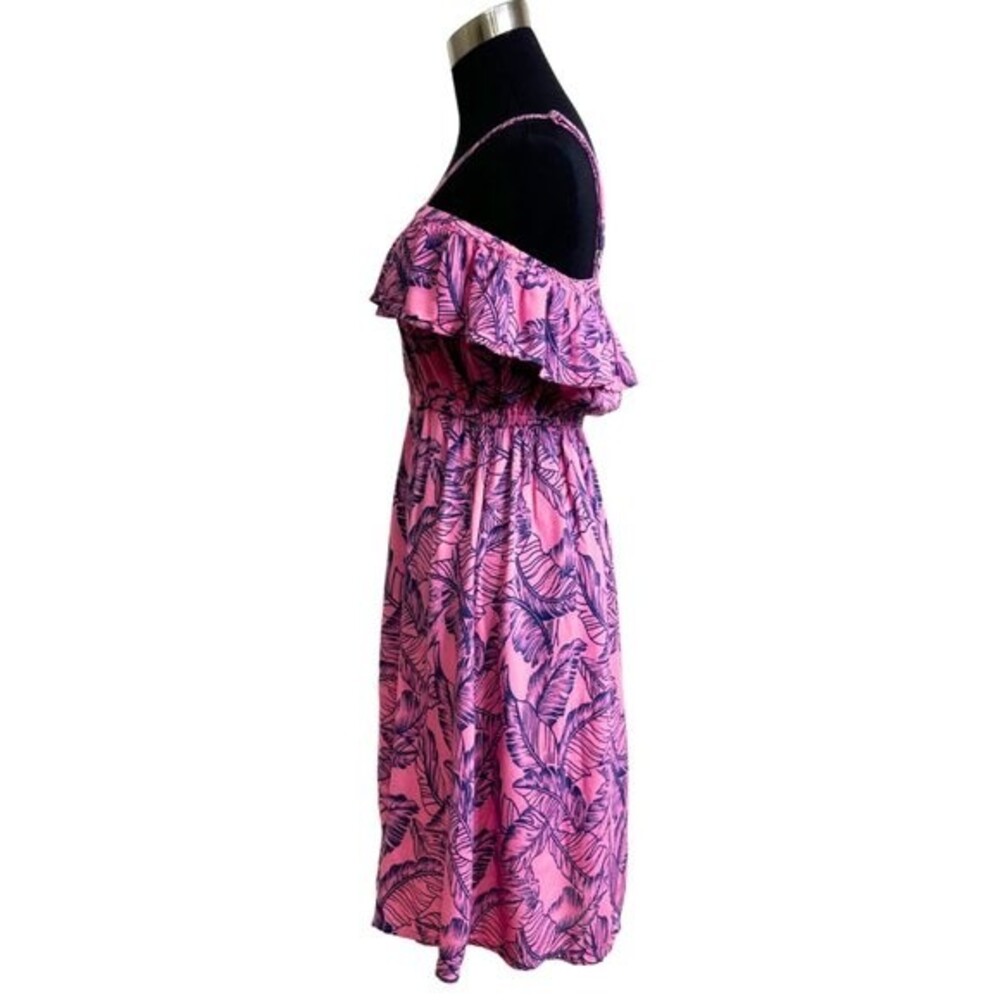 Women's Tropical Print Ruffled Dress with Adjustable Straps Size M-9 Juniors - Picture 2 of 13